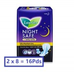 Laurier Night Safe with Safety Gathers 40cm Twin Pack 2x8pads